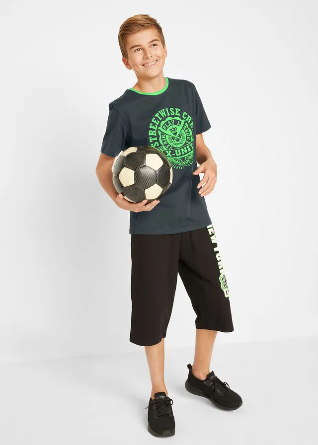 Camiseta para niños (2 unidades) de algodón orgánico Negro/verde brillante